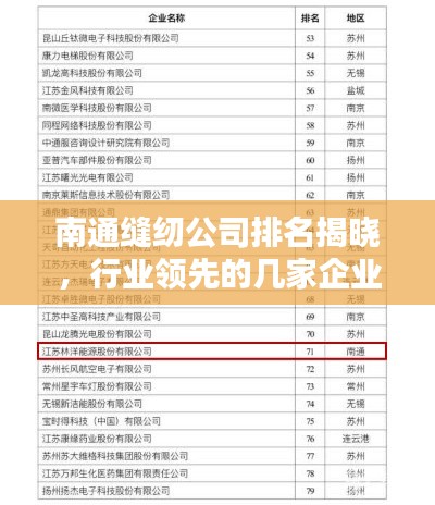 南通缝纫公司排名揭晓，行业领先的几家企业！